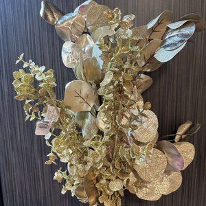 Gold Glitter Christmas Tree Picks Leafs Long Stems Floral Lot of 4 Crafts Decor